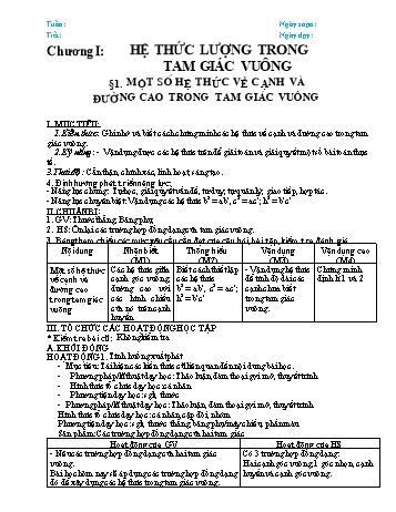 Giáo án Phát triển năng lực Toán Hình học Lớp 9 - Bản 2 cột (5 hoạt động) - Chương I