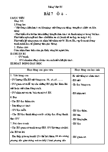 Giáo án Tiếng Việt Khối 1 - Bài 7: Ô, ô