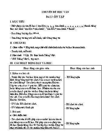 Giáo án Tiếng Việt Khối 1 (Cánh diều) - Chuyên đề Học vần, Bài 15: Ôn tập