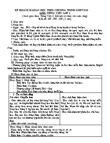 Giáo án Tiếng Việt Lớp 1 - Bài 49: Ot-ôt-ơt (2 tiết) - Bộ sách Kết nối tri thức với cuộc sống