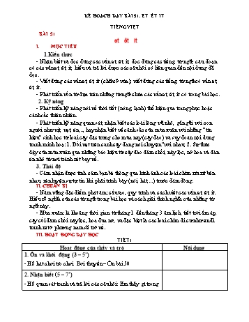 Giáo án Tiếng Việt Lớp 1 - Bài 51: Et, êt, it