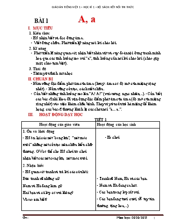 Giáo án Tiếng Việt Lớp 1 - Học kì I - Sách Kết nối tri thức - Năm học 2020-2021