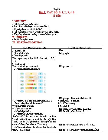 Giáo án Toán Lớp 1 - Bài 1: Các sô 0, 1, 2, 3, 4, 5 (3 tiết)