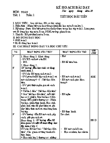 Giáo án Toán Lớp 1 - Bài 1 đến Bài 3