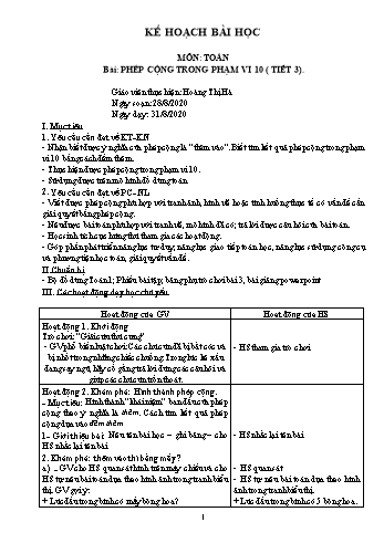 Giáo án Toán Lớp 1 - Bài 10: Phép cộng trong phạm vi 10 (tiết 3)