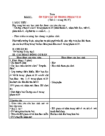 Giáo án Toán Lớp 1 - Bài 17: Ôn tập các số trong phạm vi 10 - Huỳnh Thị Diệu Thúy