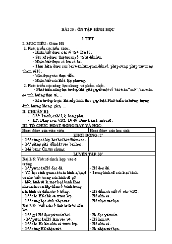 Giáo án Toán Lớp 1 - Bài 20: Ôn tập hình học - Huỳnh Thị Diệu Thúy