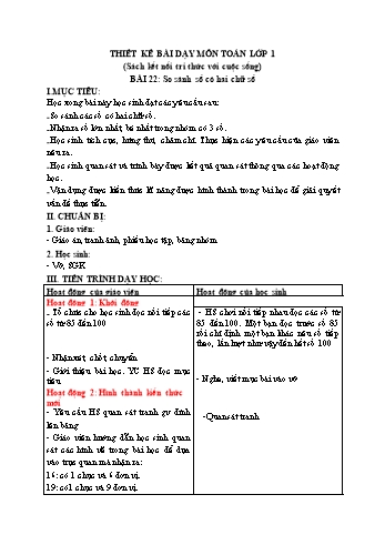 Giáo án Toán Lớp 1 - Bài 22: So sánh số có hai chữ số - Sách kết nối tri thức với cuộc sống