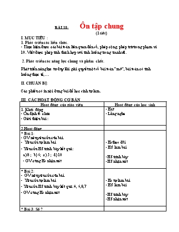 Giáo án Toán Lớp 1 (Kết nối tri thức) - Bài 20: Ôn tập chung (1 tiết)