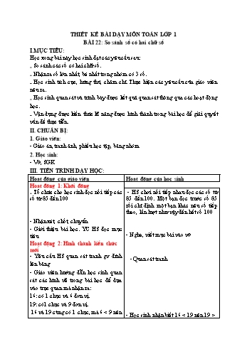 Giáo án Toán Lớp 1 (Kết nối tri thức) - Bài 22: So sánh số có hai chữ số