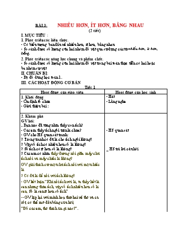 Giáo án Toán Lớp 1 (Kết nối tri thức) - Bài 3: Nhiều hơn, ít hơn, bằng nhau (2 tiết)