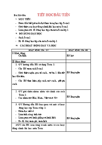 Giáo án Toán Lớp 1 (Kết nối tri thức) - Bài mở đầu: Tiết học đầu tiên