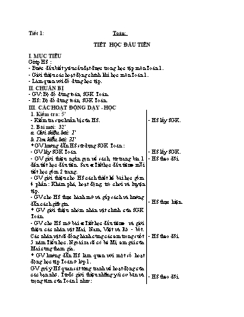 Giáo án Toán Lớp 1 - Tiết 1: Tiết học đầu tiên