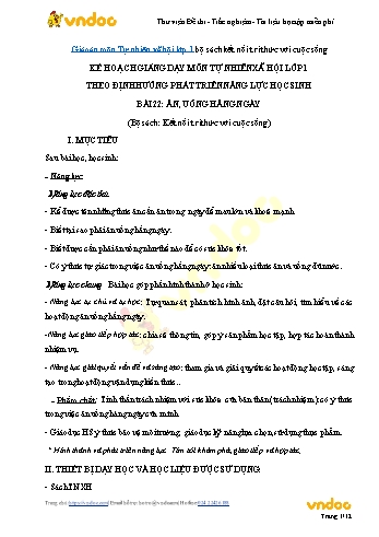Giáo án Tự nhiên xã hội Lớp 1 - Bài 22: Ăn, uống hằng ngày - Bộ sách Kết nối tri thức với cuộc sống