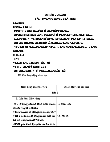 Giáo án Tự nhiên xã hội Lớp 1 (Kết nối tri thức) - Bài 3: Đồ dùng trong nhà (2 tiết)