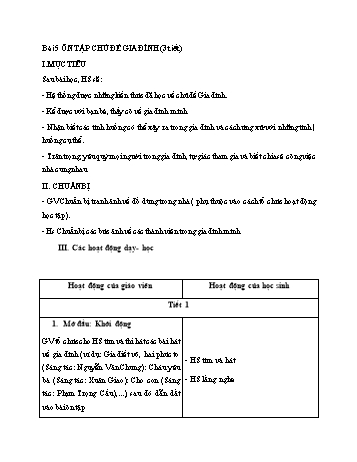 Giáo án Tự nhiên xã hội Lớp 1 (Kết nối tri thức) - Bài 5: Ôn tập chủ đề gia đình (3 tiết)