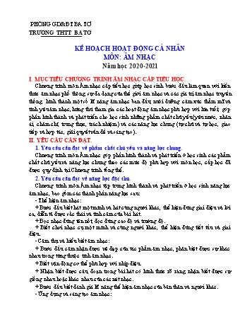 Kế hoạch hoạt động cá nhân môn Âm nhạc Lớp 1 - Năm học 2020-2021