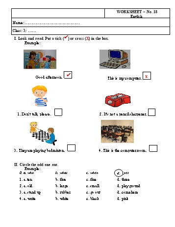 Phiếu bài tập Tiếng Anh Lớp 3 - Phiếu số 18