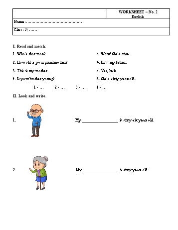 Phiếu bài tập Tiếng Anh Lớp 3 - Phiếu số 2