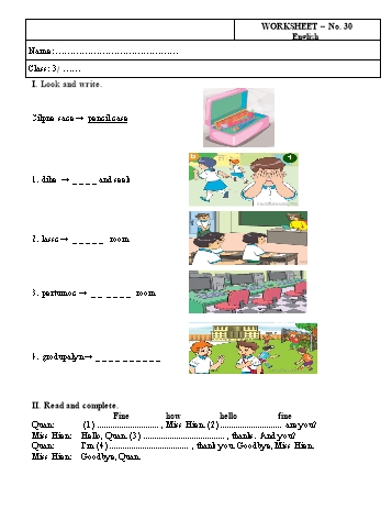 Phiếu bài tập Tiếng Anh Lớp 3 - Phiếu số 30 Phiếu bài tập Tiếng Anh Lớp 3 - Phiếu số 30