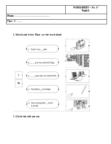 Phiếu bài tập Tiếng Anh Lớp 3 - Phiếu số 37