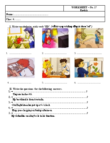 Phiếu bài tập Tiếng Anh Lớp 4 - Phiếu số 17