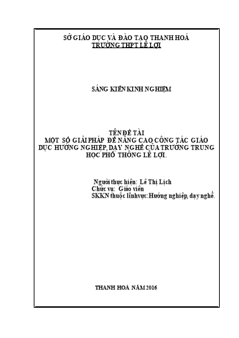 Sáng kiến kinh nghiệm Một số giải pháp để nâng cao công tác giáo dục hướng nghiệp, dạy nghề cho học sinh Trường THPT Lê Lợi