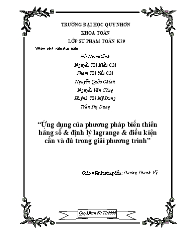 Sáng kiến kinh nghiệm Phương pháp điều kiện cần và đủ, áp dụng phương pháp lagrange để giải quyết một số dạng bài toán