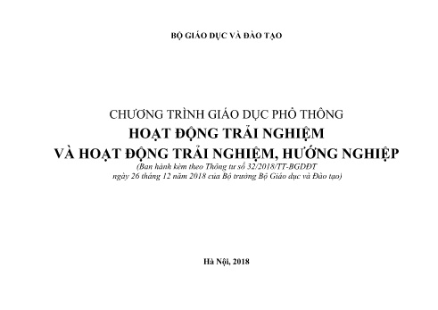 Tài liệu tập huấn Chương trình giáo dục phổ thông Hoạt động trải nghiệm và hoạt động trải nghiệm, hướng nghiệp