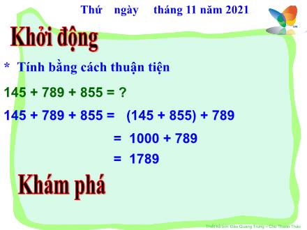 Bài giảng Toán Lớp 4 - Tuần 7, Bài: Biểu thức có chứa ba chữ - Năm học 2021-2022