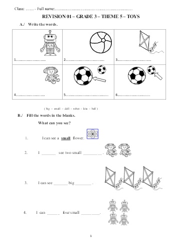 Bài ôn tập môn Tiếng Anh Lớp 3 - Theme 5: Toys