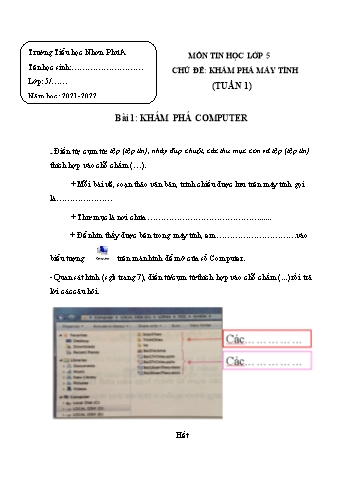 Bài ôn tập môn Tin học Lớp 5 - Tuần 1 đến tuần 4 - Năm học 2021-2022 - Trường Tiểu học Nhơn Phú A