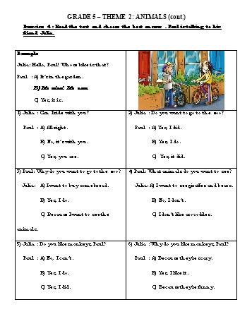 Bài tập Tiếng Anh Lớp 5 (i-Learn Smart Start) - Tuần 8, Theme 2: Animals - Năm học 2021-2022