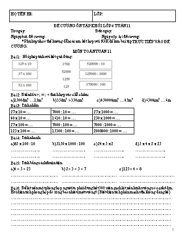 Đề cương ôn tập Khối lớp 4 - Tuần 11 - Năm học 2021-2022