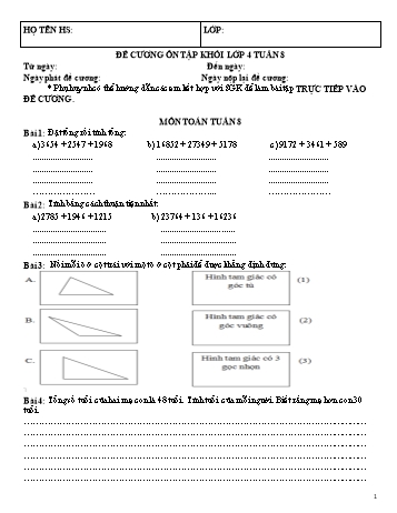 Đề cương ôn tập Khối lớp 4 - Tuần 8 - Năm học 2021-2022
