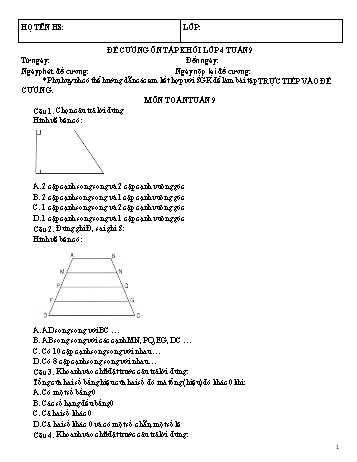 Đề cương ôn tập Khối lớp 4 - Tuần 9 - Năm học 2021-2022