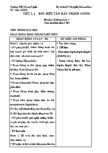 Kế hoạch bài dạy Ngữ văn Lớp 6 (Cánh diều) - Tiết 3+4: Đọc hiểu văn bản: Thánh Gióng - Nguyễn Thị Lan Thoa