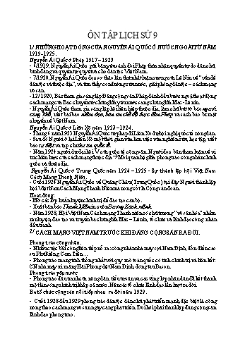 Nội dung ôn tập môn Lịch sử Lớp 8