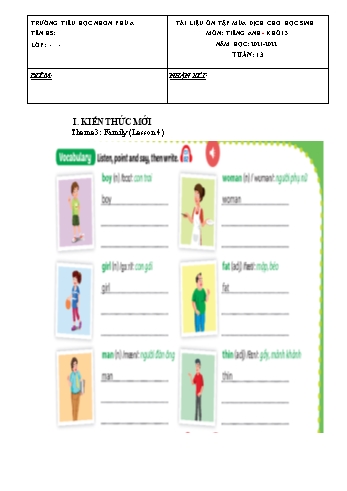 Tài liệu ôn tập môn Tiếng Anh Khối 3 - Tuần 13 - Năm học 2021-2022 - Trường Tiểu học Nhơn Phú A